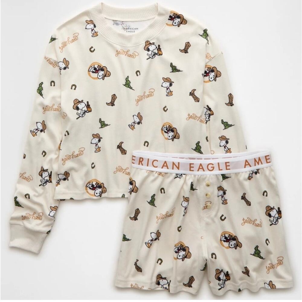 American Eagle AE Limited Edition Snoopy Western Peanuts Pajama Set XL NWOT